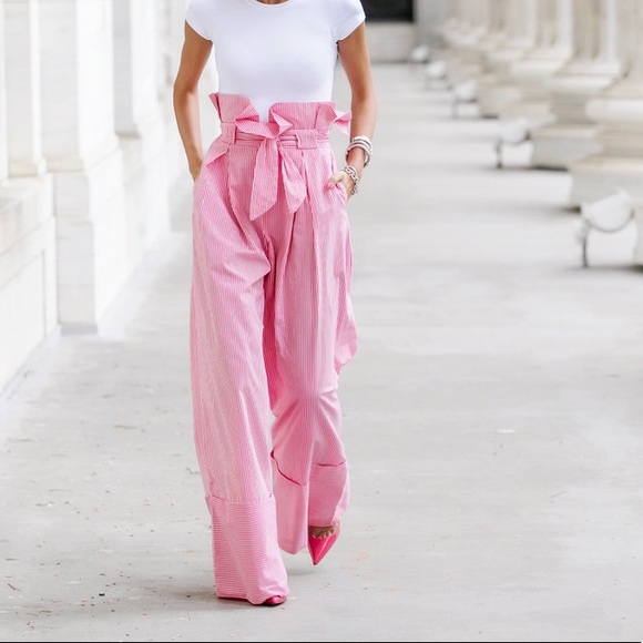 New ZARA Pink and White Striped Palazzo Trousers - Picture 3 of 8